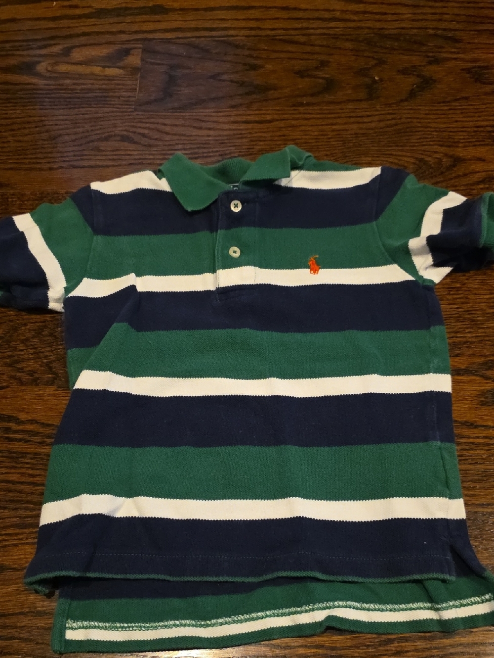 Polo by Ralph Lauren Green, Navy & White Striped Kids Polo with Orange Logo
